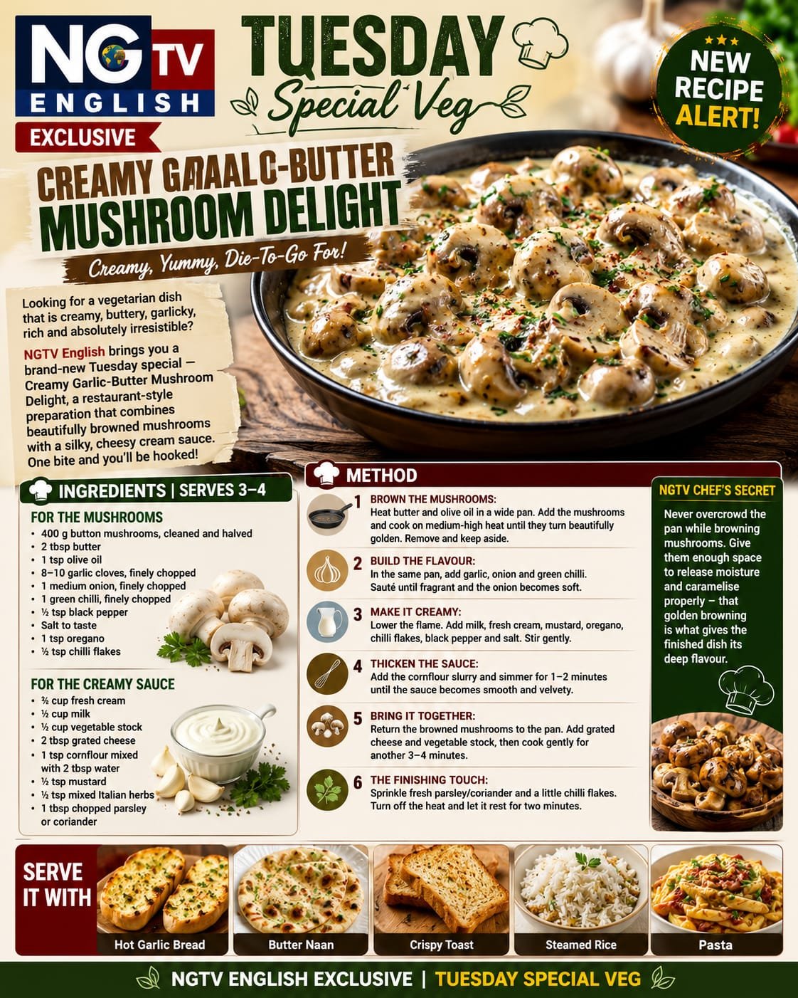 TUESDAY SPECIAL VEG: CREAMY GARLIC-BUTTER MUSHROOM DELIGHT 🍄