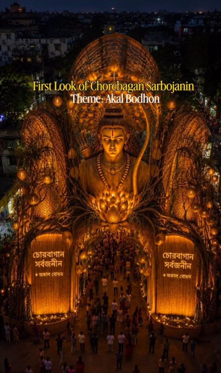 KOLKATA’S PUJA COUNTDOWN BEGINS: CHOREBAGAN SARBOJANIN UNVEILS ‘AKAL BODHON’
