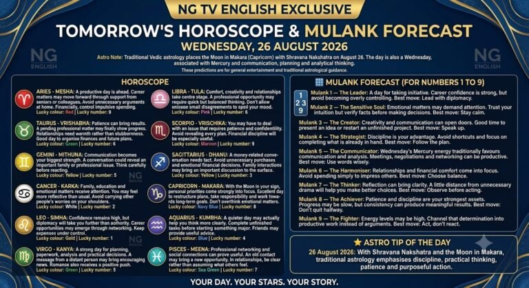 TOMORROW'S HOROSCOPE & MULANK FORECAST - WEDNESDAY, 26 AUGUST 2026