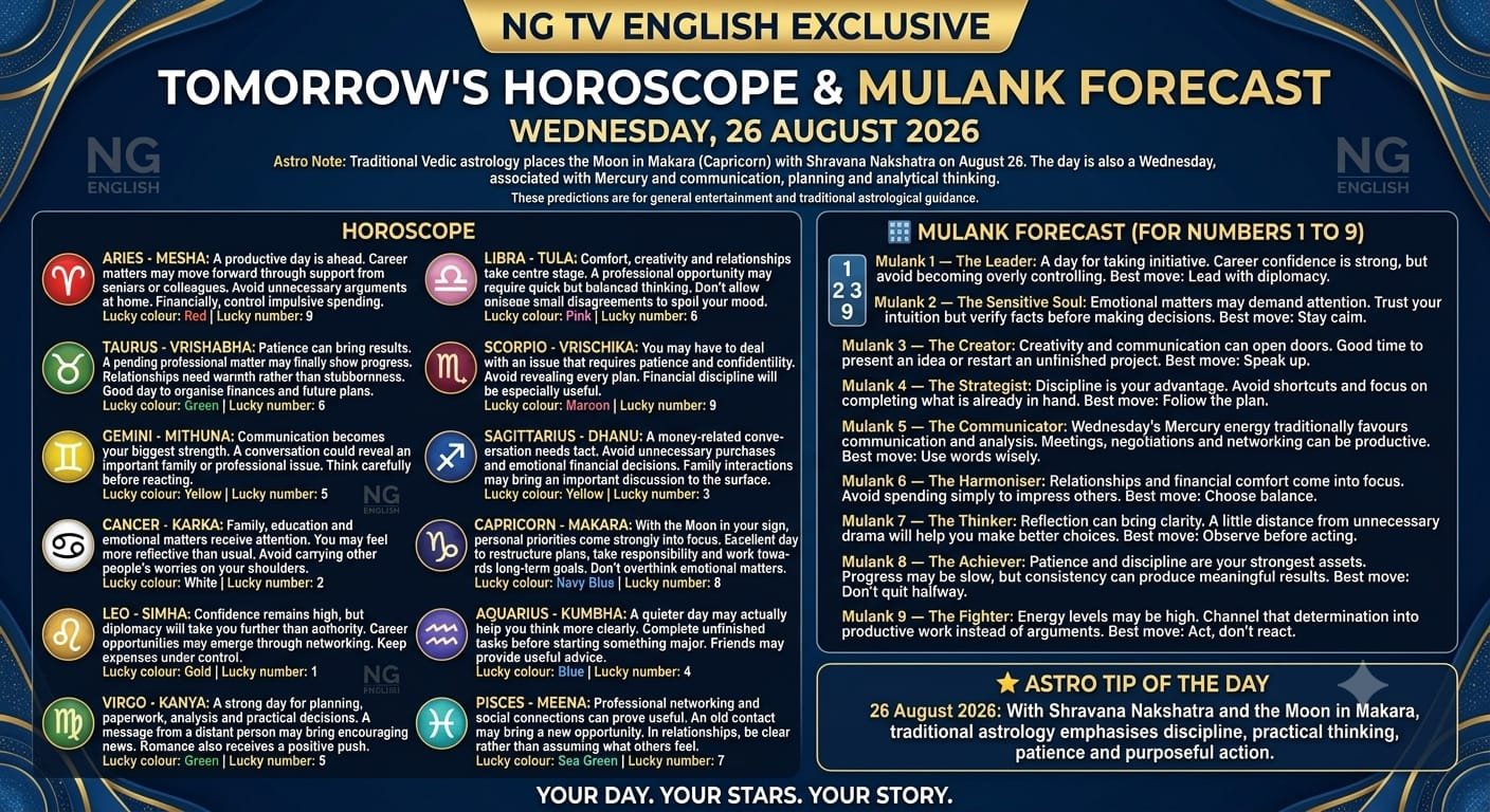 TOMORROW'S HOROSCOPE & MULANK FORECAST - WEDNESDAY, 26 AUGUST 2026