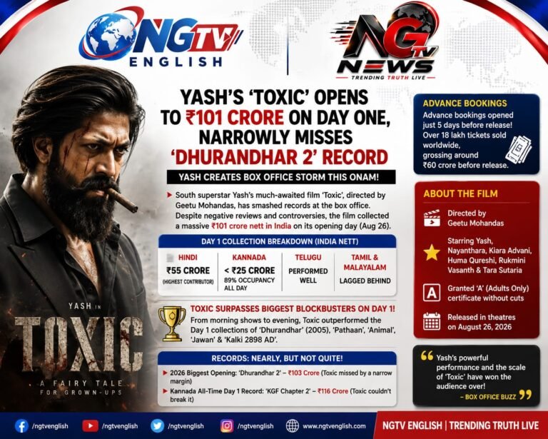 Yash’s ‘Toxic’ Opens to ₹101 Crore on Day One, Narrowly Misses ‘Dhurandhar 2’ Record