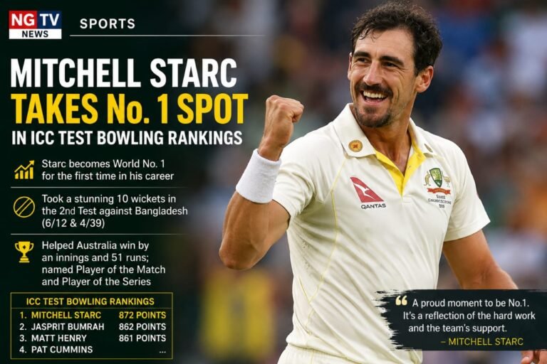 Mitchell Starc Takes No. 1 Spot in ICC Test Bowling Rankings
