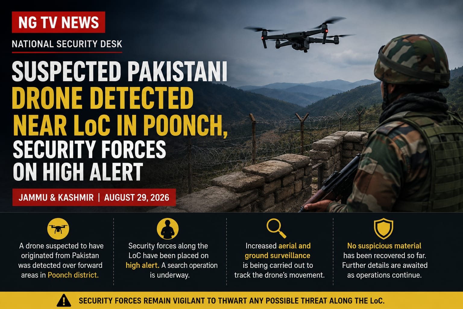 Suspected Pakistani Drone Detected Near LoC in Poonch, Security Forces on High Alert