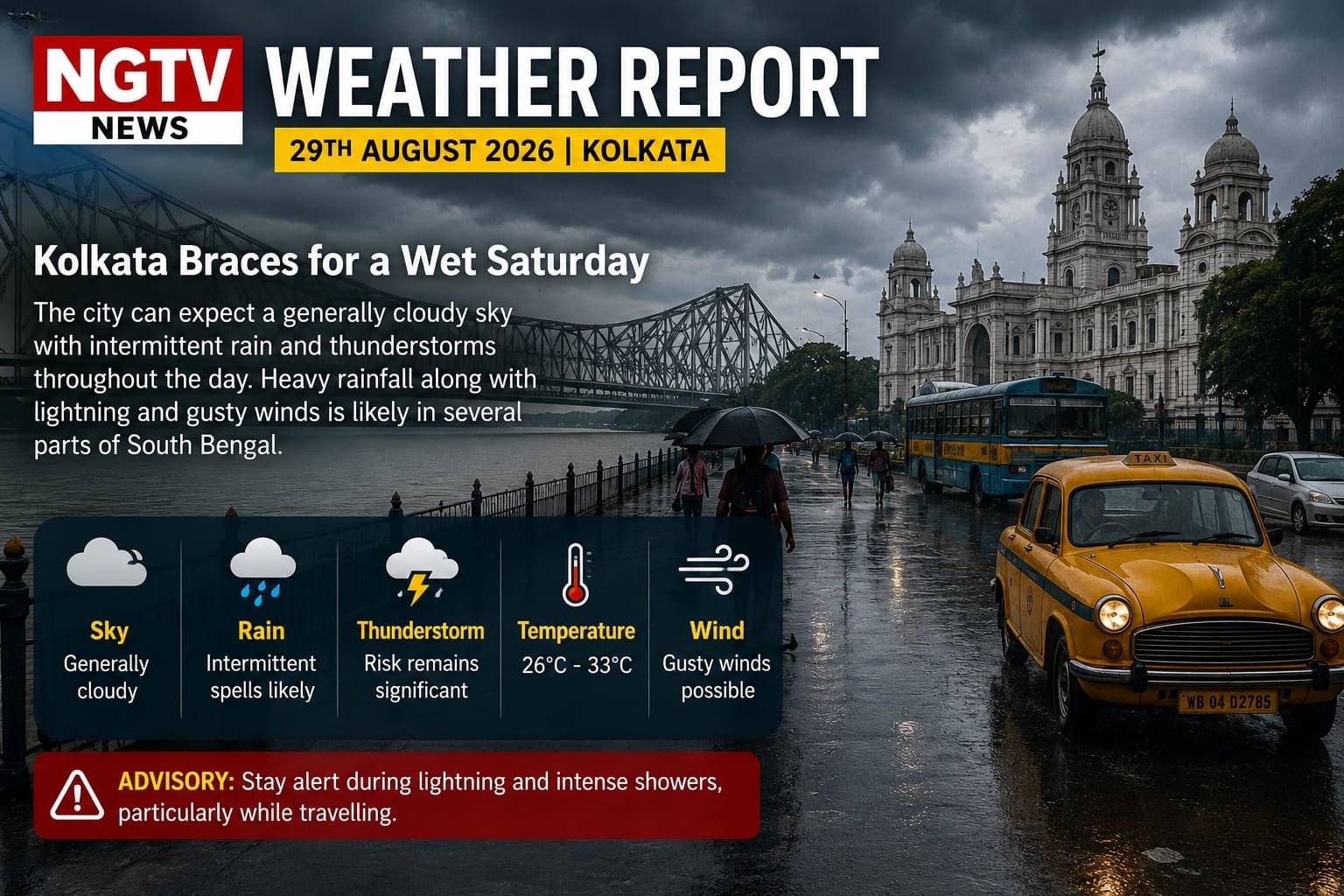 Kolkata Braces for a Wet Saturday as Thunderstorms and Heavy Rain Threaten South Bengal KOLKATA AUGUST 29, 2026
