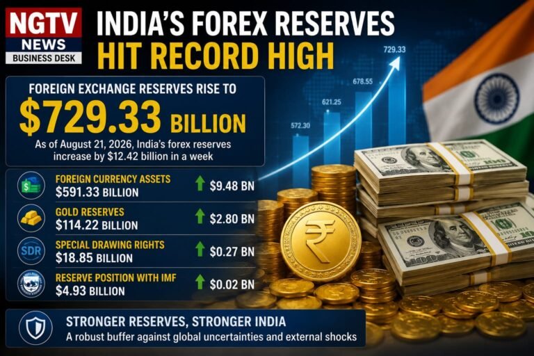INDIA’S FOREX RESERVES HIT RECORD HIGH OF $729.33 BILLION