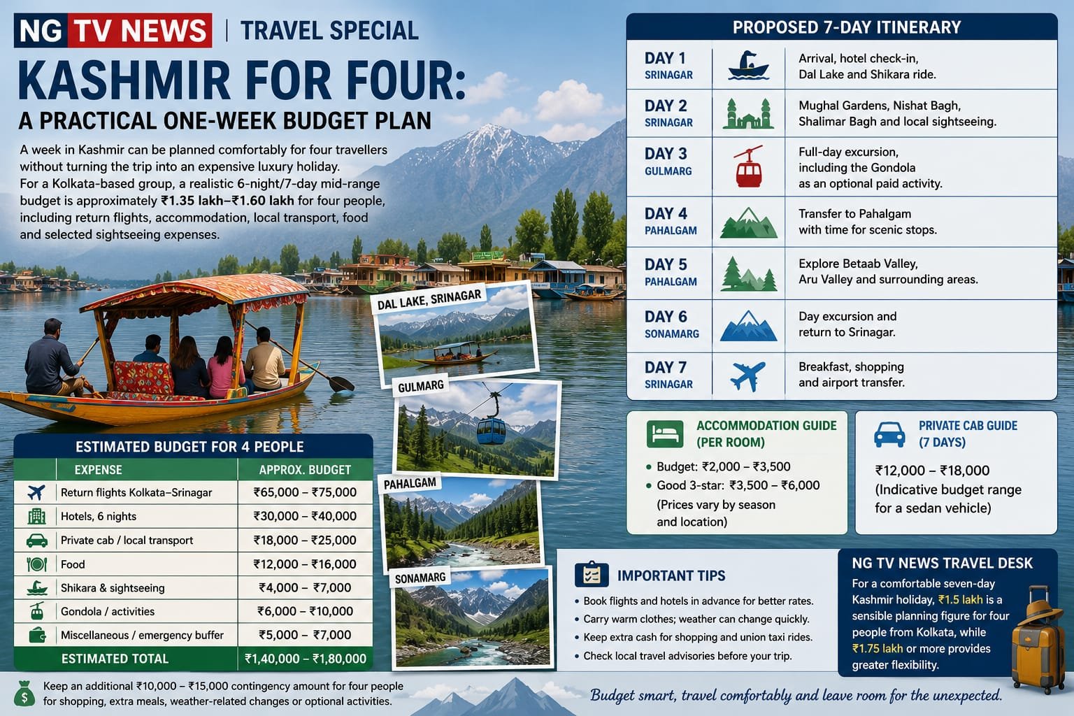 KASHMIR FOR FOUR: A PRACTICAL ONE-WEEK BUDGET PLAN